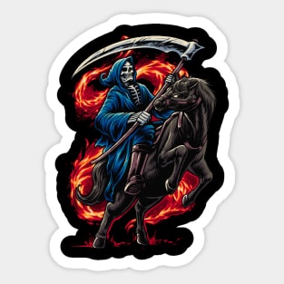 grim reaper riding horse illustration Sticker